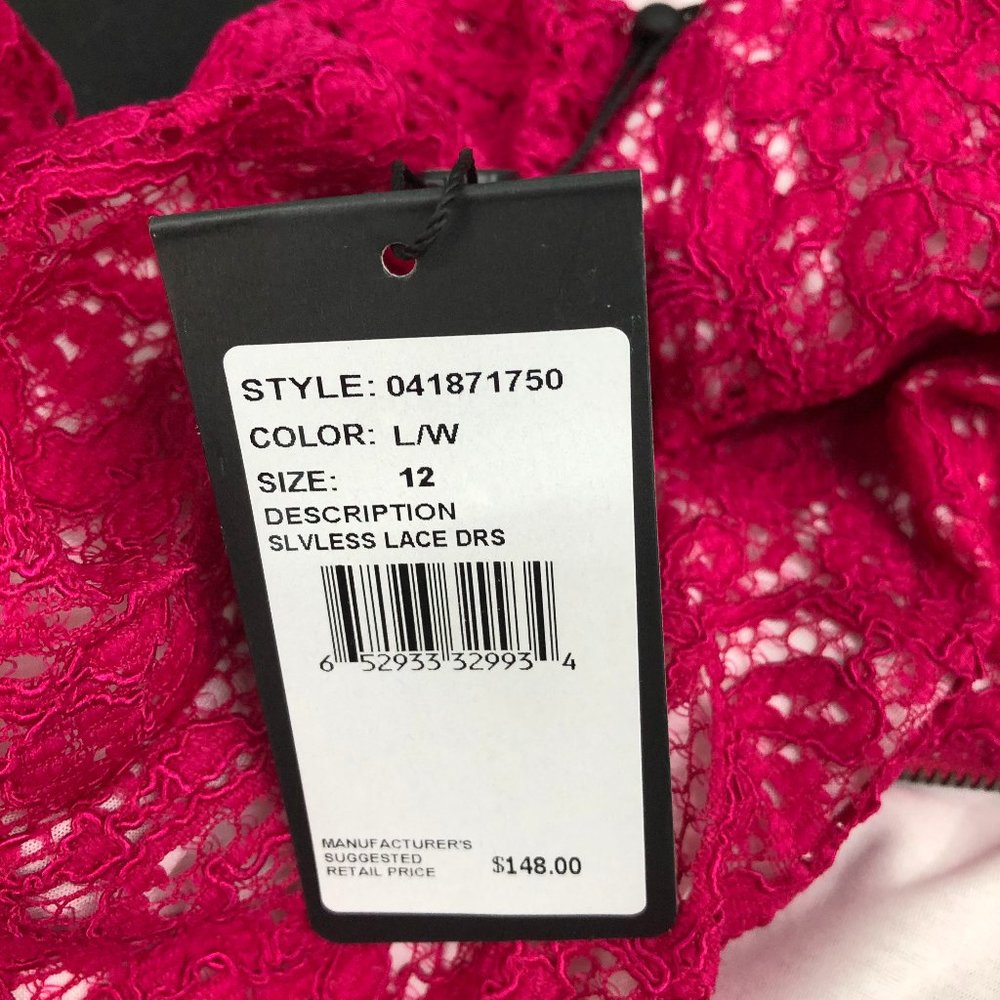NWT Adrianna Papell Hot Pink Floral Lace Dress - Picture 10 of 10